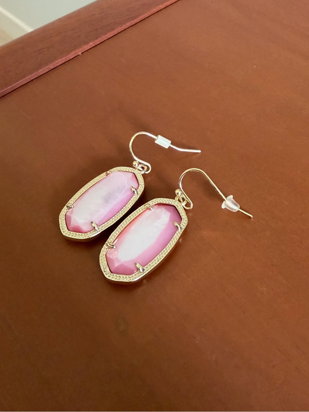 Kendra Scott Blush Pink Gold-Trim Drop Earrings